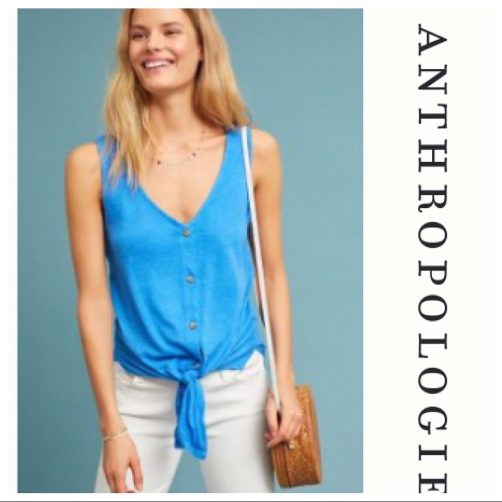 NWT Small, t.la / Anthropologie Effervescent V-Neck Button Front Tank Top, Blue